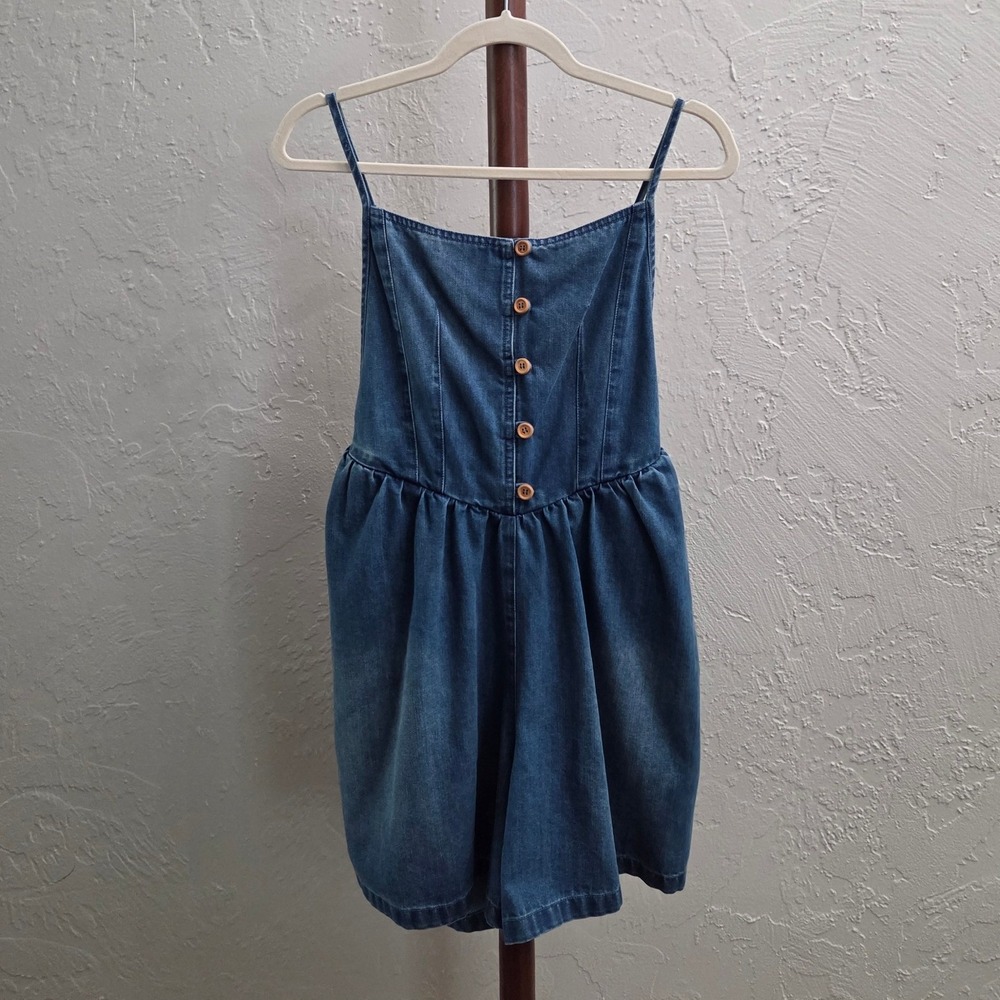 R130. Denim Button Front Tie Back Romper